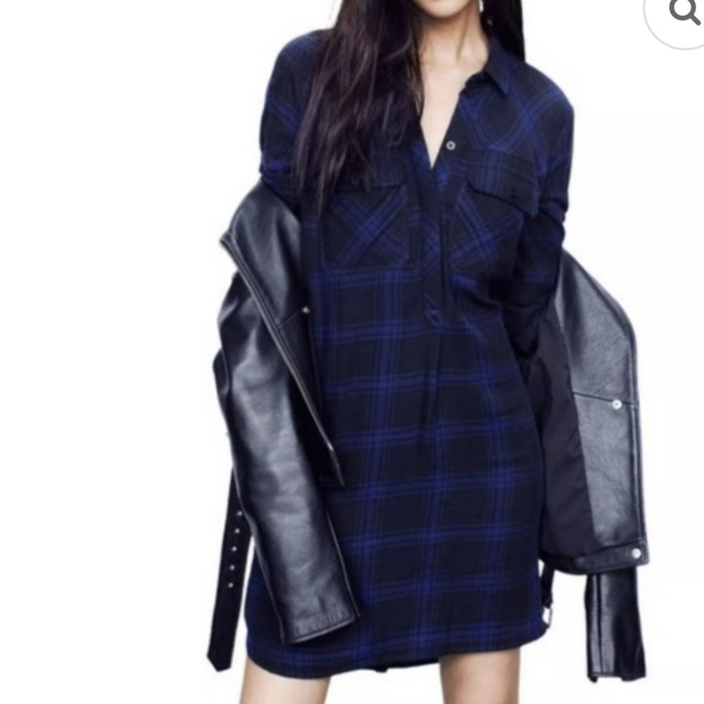 Madewell Daywalk Navy Plaid Button Tunic Dress Long Sleeve Women’s Medium